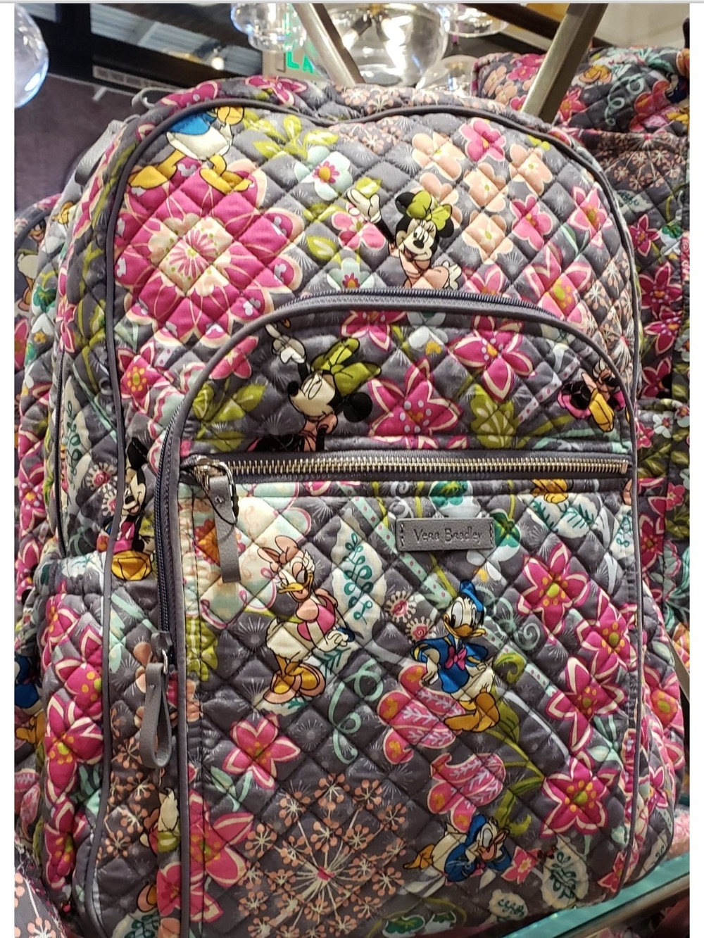 Vera Bradley Quilted Gray Disney Mickey & Friends Backpack Pink/ Green Floral
